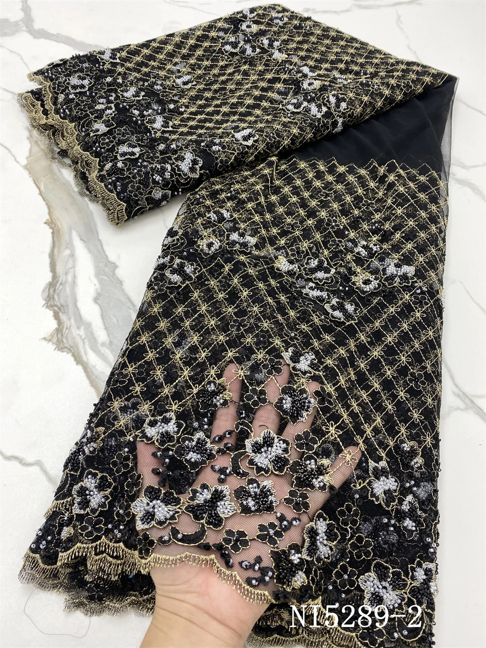 

NI.AI нигерийские кружева сеточка ткани черные бусины ручной работы кружева ткани высокого качества французский тюль кружева ткань для невес...