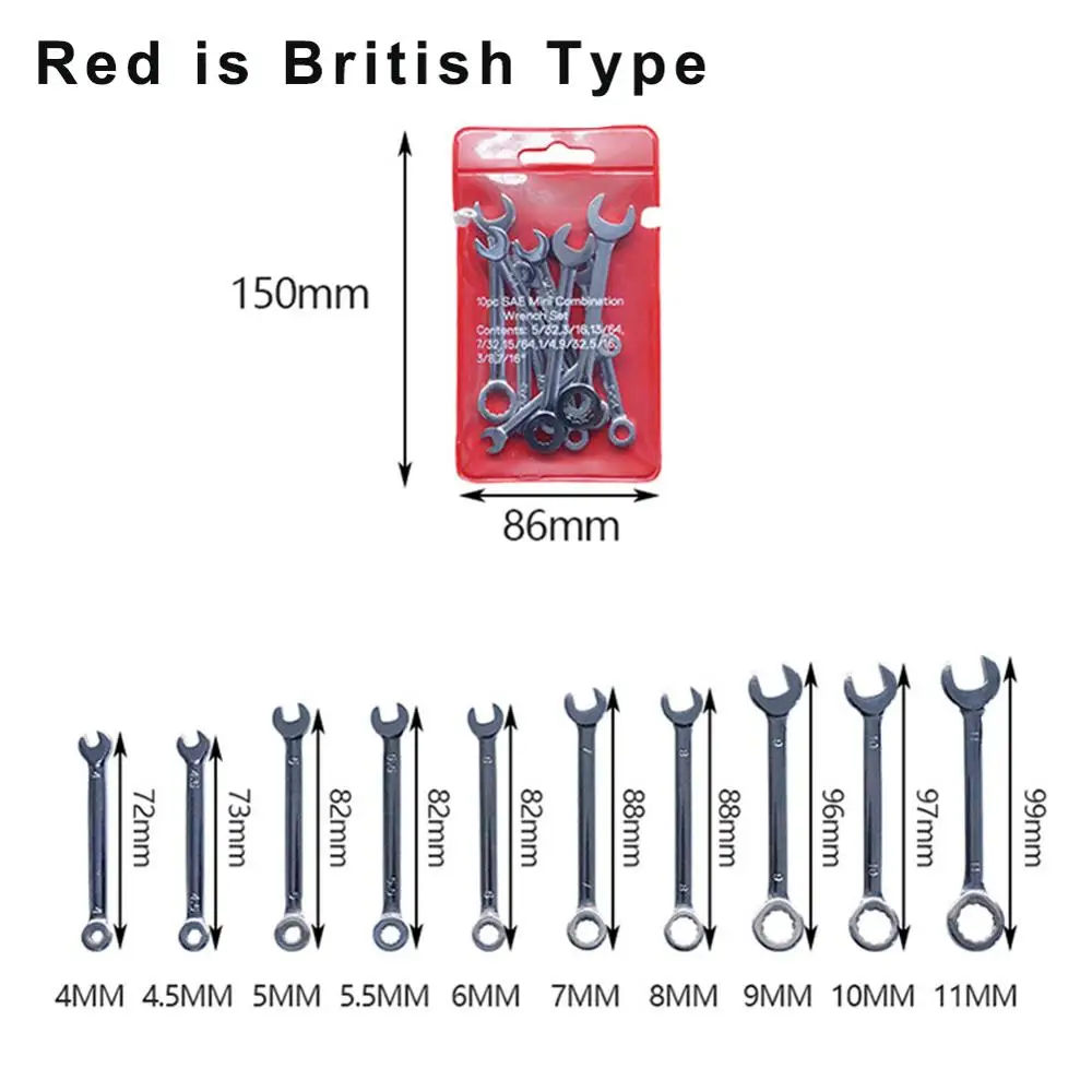 10 шт Мини ключи дюймовый стандарт набор гаечных ключей Ручной инструмент