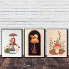 Абстрактная винтажная лягушка, гриб и женщины, маленький гриб, Художественная печать, холст, живопись, Минималистичная Настенная картина, гостиная, домашний декор
