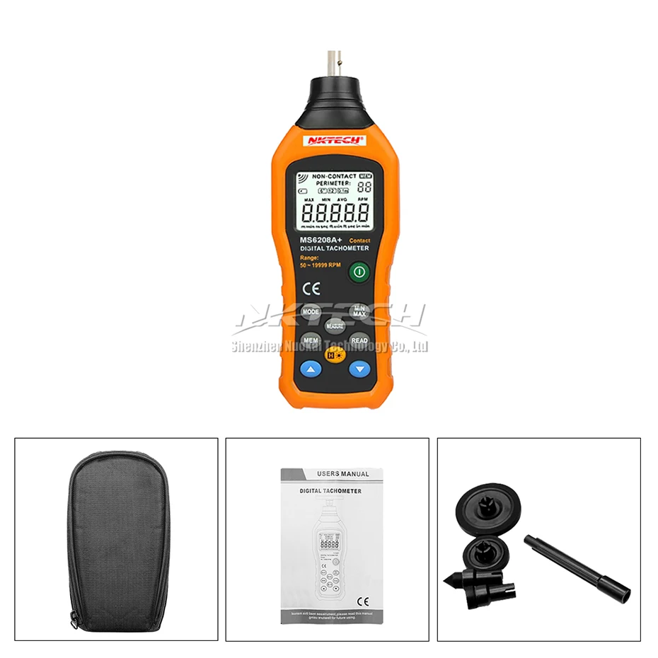 Цифровой тахометр NKTECH MS6208A + контактный 50 19999 ОБ/мин|speed meter|test meterrotation meter |