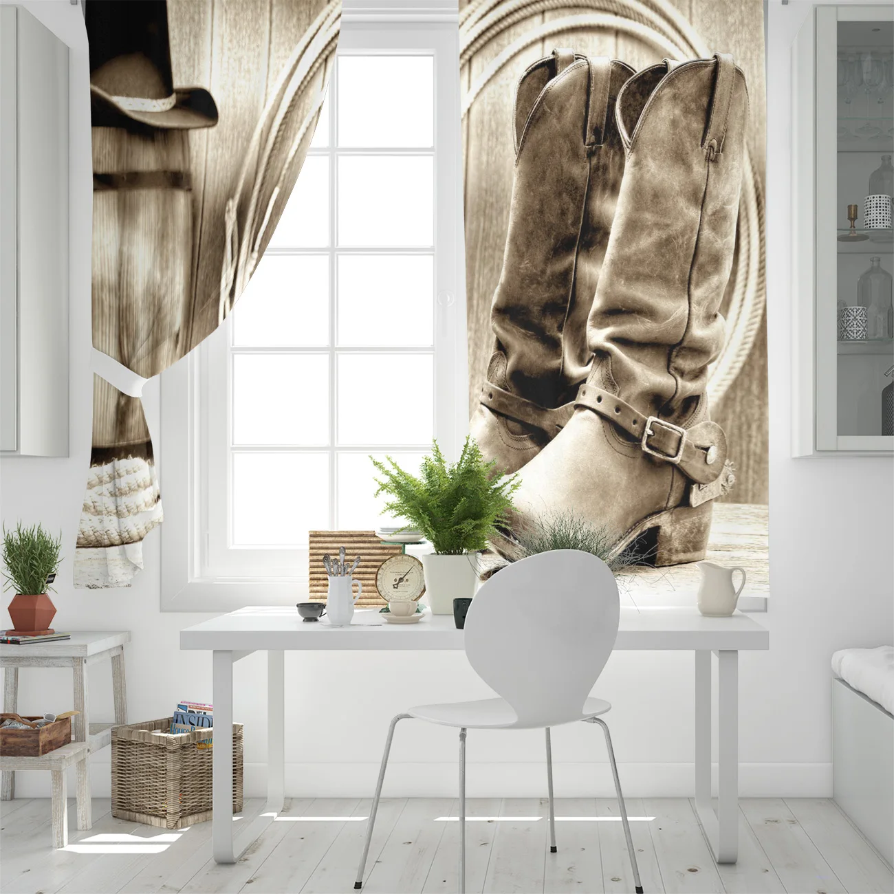 Кожаная ковбойская шляпа в стиле ретро занавески на окна для гостиной спальни