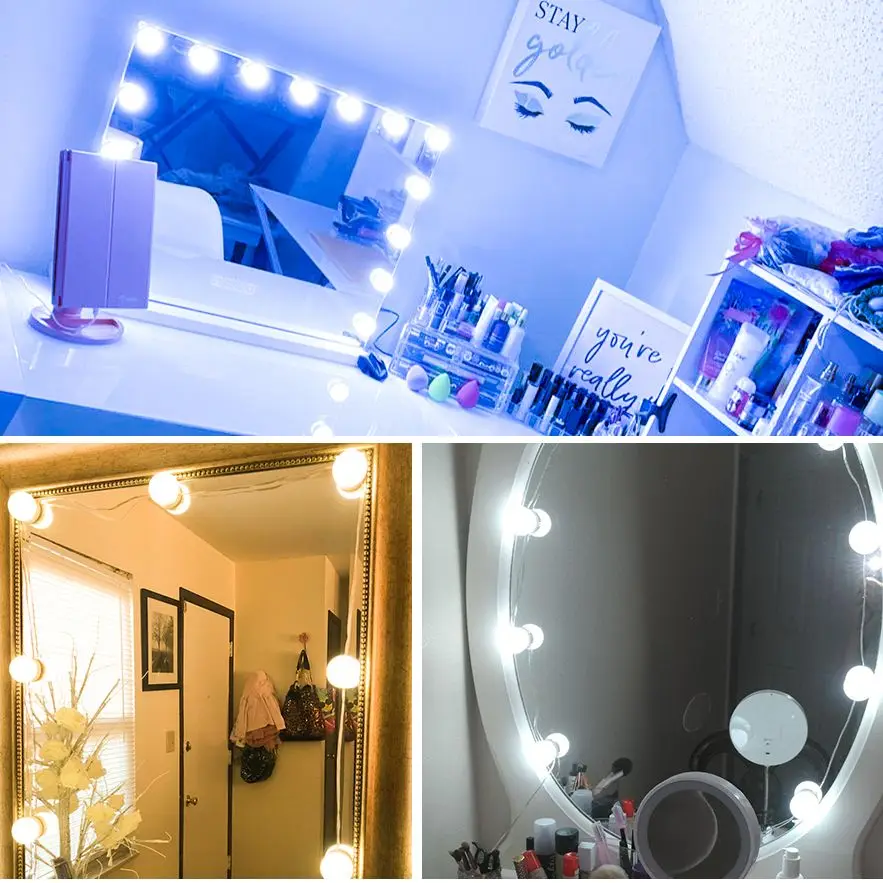 

12V Makeup Mirror Lamp LED Hollywood Vanity Bulb 8W 12W 16W 20W Cosmetic Mirror Light Bedroom Dressing Table Lighting Wall Lamp