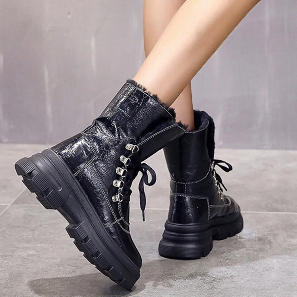 Женская обувь ботинки на платформе в Корейском стиле женские зимние блестящие