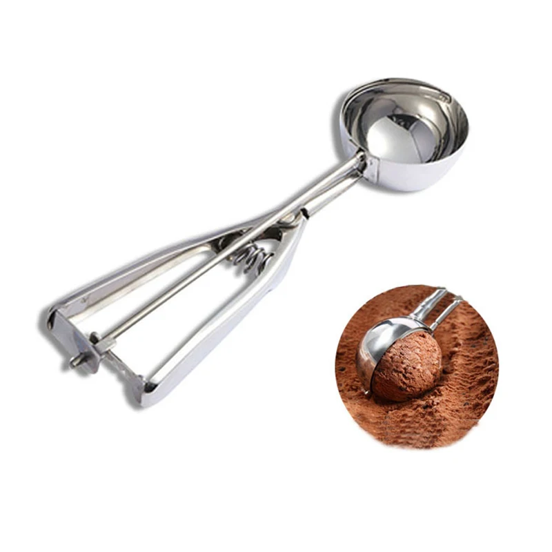 

Silver Stainless Steel Ice Cream Scoop Spring Handle Masher Cookie Spoon Household Mash Potato Tool Kitchen Cuisine Gadget