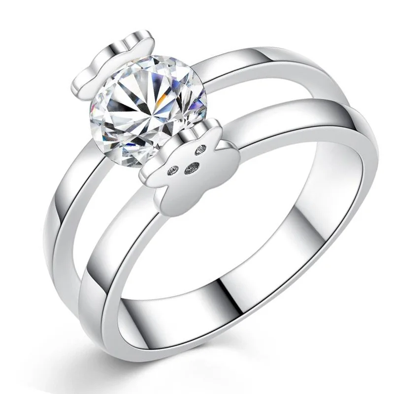 

Fashion Cute Bear Wedding Rings for Women Silver Color Cubic Zircon Engagement Bear Ring Women Charm Bear Jewelry Anillos Mujer