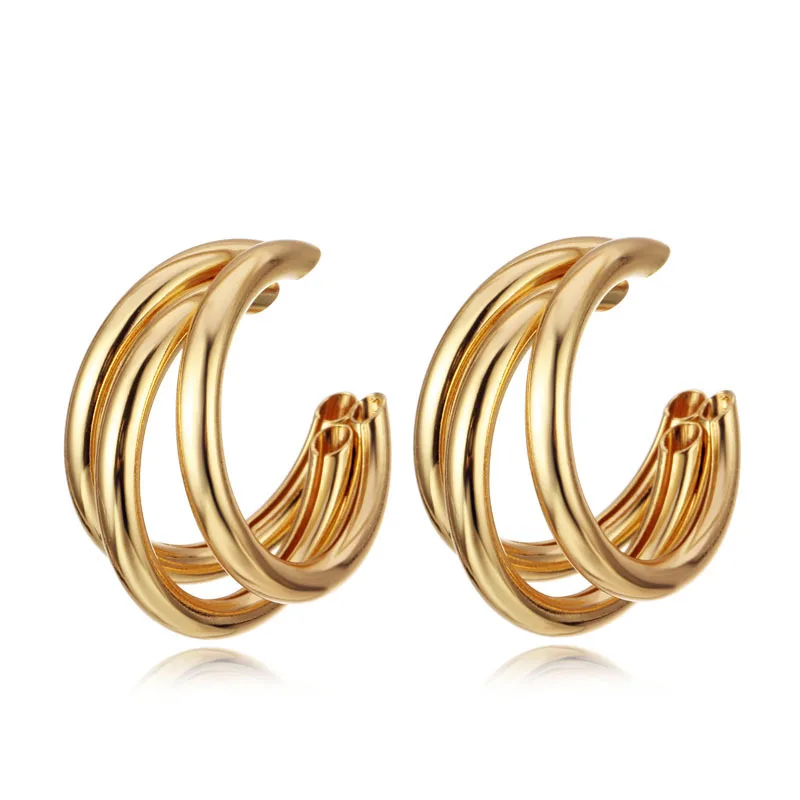 

New Ladies' Popular Korean Style European and American Personality Exaggerated Multi-layer Circle C-shaped Alloy Earrings