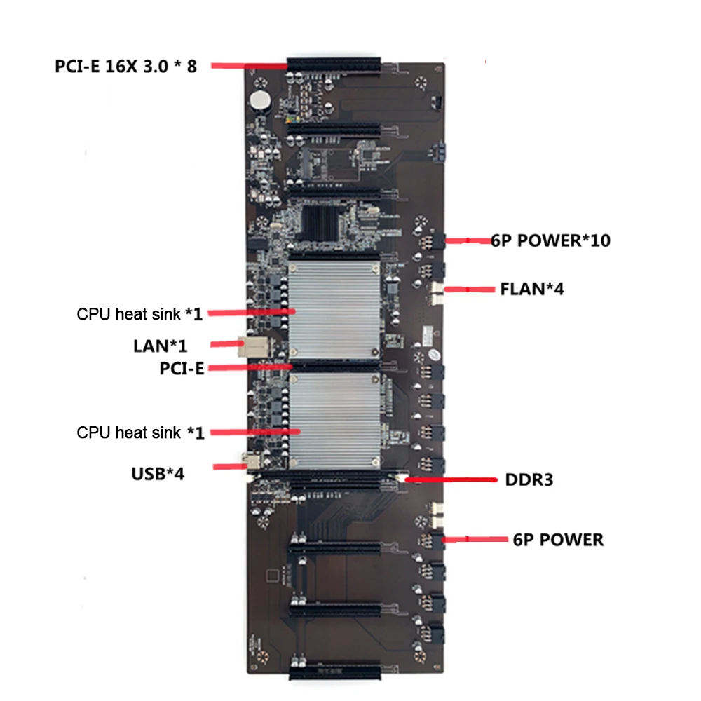NEW BTC-X79 Dual CPU Mining Motherboard 8 PCIE 16X Straight 2011 Pin DDR3 65mm Support 9 Cards 3060 Graphics Card Miner | Компьютеры и