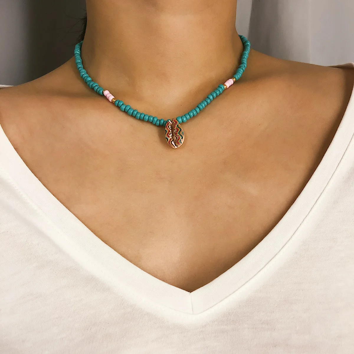 Бохо Пука Морская раковина кулон чокер ожерелье для женщин воротник синий камень