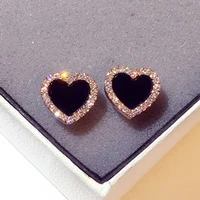 simple fashion silver color black love heart cz zircon crystal earrings for women splata needle pendientes oorbellen