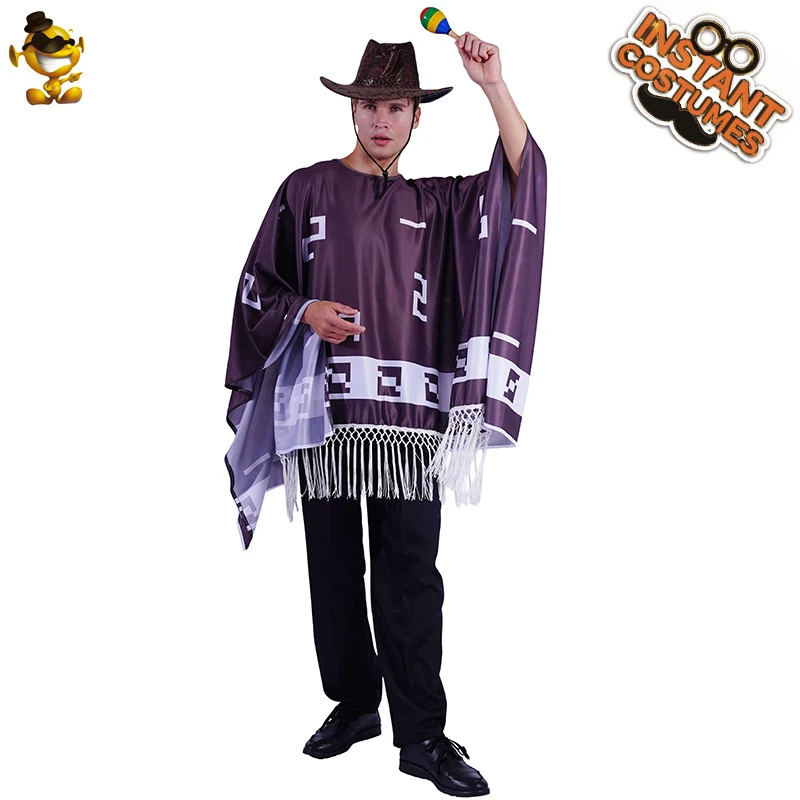 

Adult Mexican Poncho Men Colourful Serape Rainbow Striped Cloak Halloween Costume Traditional Cape for Man