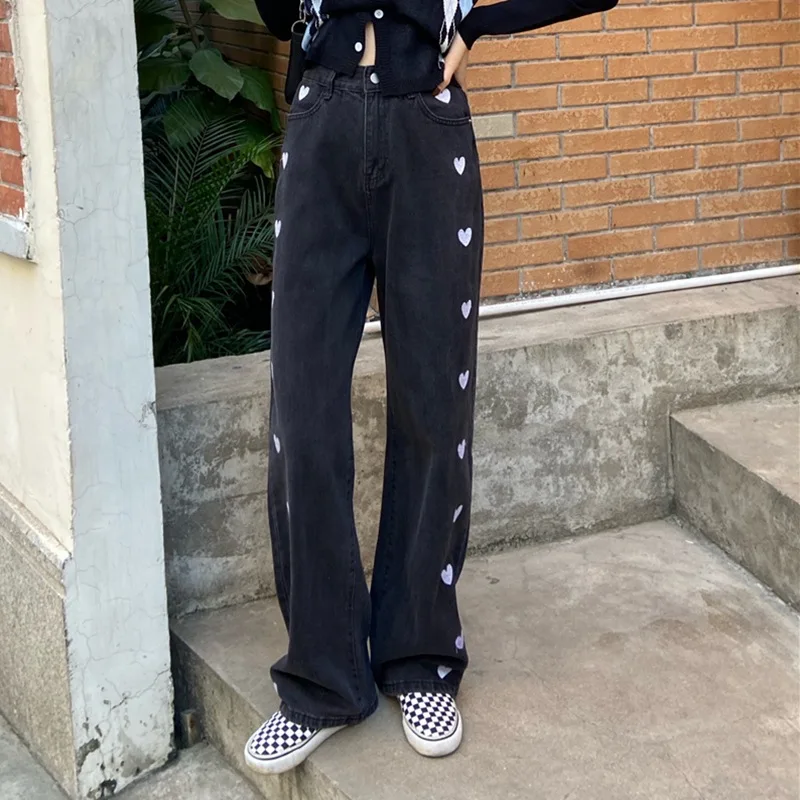 

SPRING AND SUMMER KOREAN HIGH WAIST WIDTH TORRE PANTS LEGS STRAIGHT PORT OF EASING THE WIND TOWER JEANS DESIGN