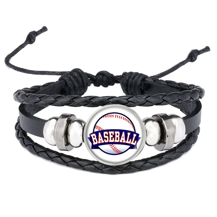 Футбольные баскетбольные браслеты бейсбольное стекло кабошон кожаный браслет