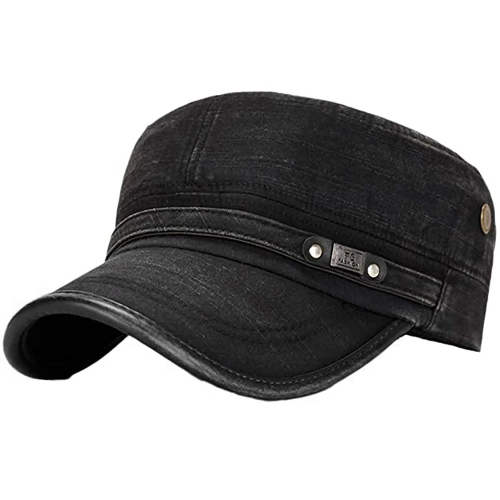 

Men's Hat Washed Cotton Military Cap For Men Sunshade Ear Protection Man Caps Unique Design Vintage Flat Top Hat Chapeau Femme