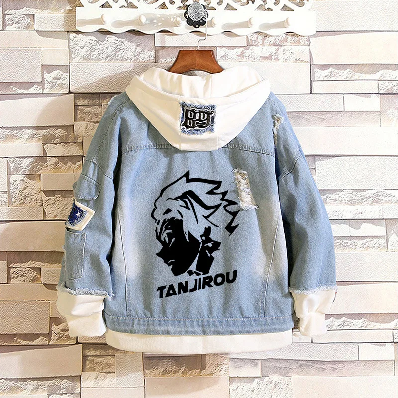 

Demon Slayer Kimetsu no Yaiba Denim Jacket Kamado Tanjirou Cosplay Jeans Jacket Tanjirou Costumes Coats