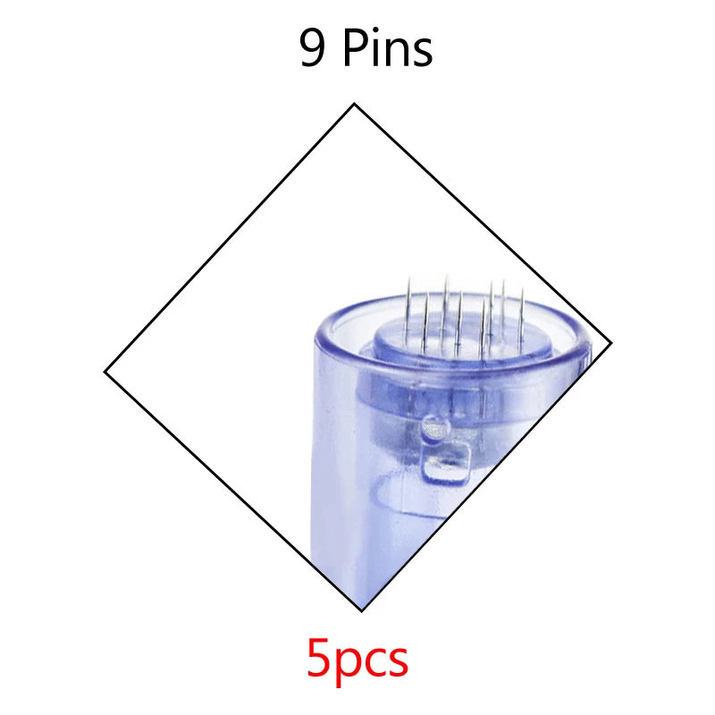 5pcs 9PIN needle Профессиональный массажер с микроиглами Meso ручка без игл портативный жизненный инъекции кислоты воды ручной кожи инжекторный пистолет - Цвет: 5pcs 9PIN needle