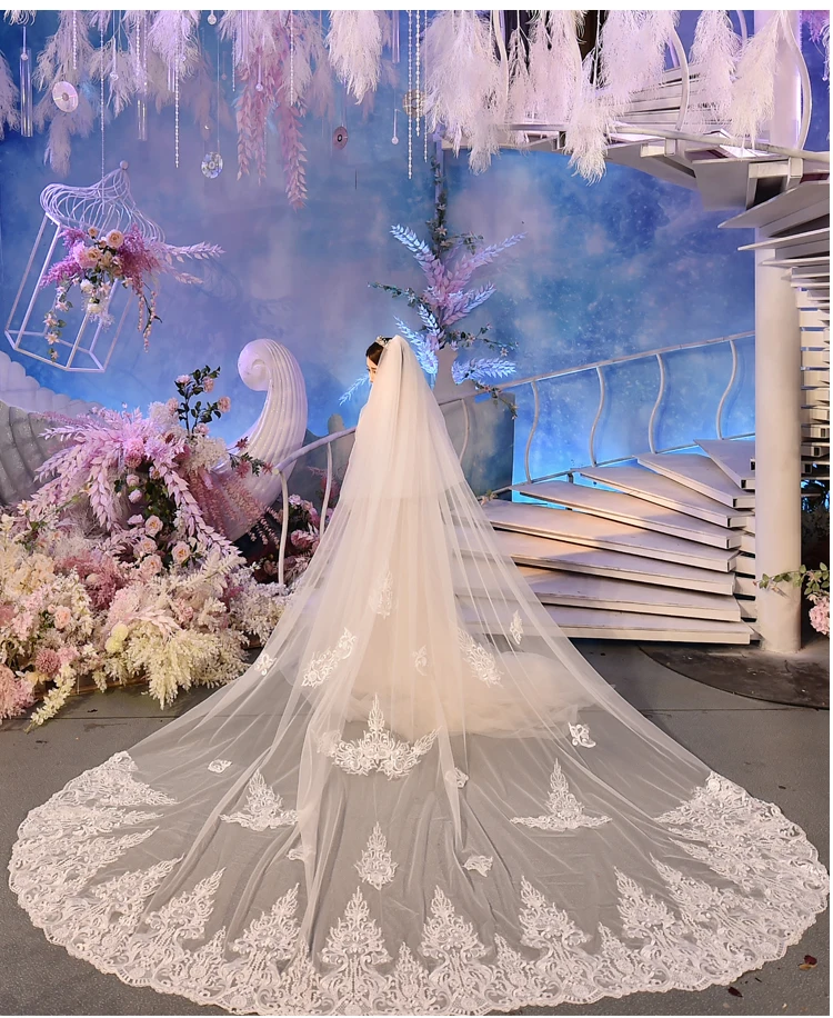 Длинная кружевная свадебная вуаль 2 T 4 метра Белый/цвет слоновой кости свадебные