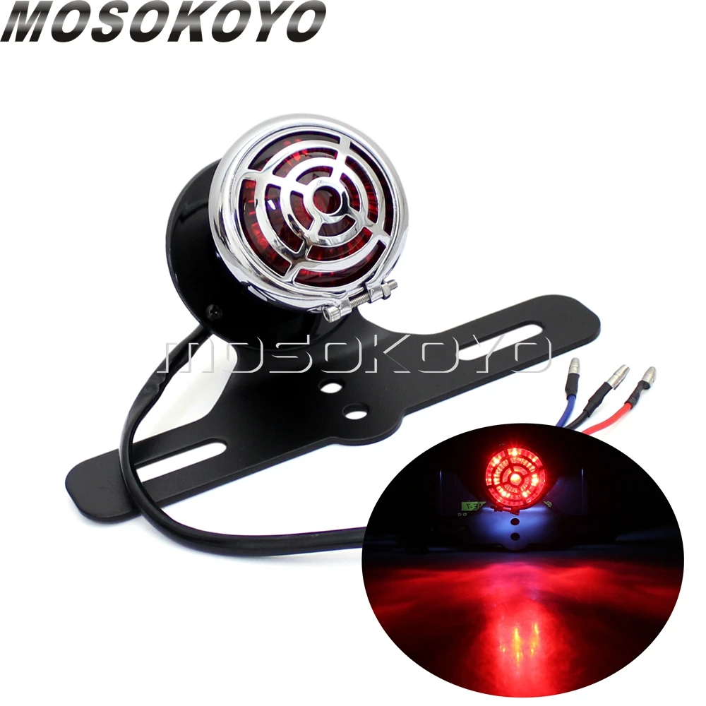 

Motorbike DC 12V Brake Lights License Plate Bracket Rear Taillamp For Cafe Racer Kawasaki Suzuki Custom Stop Taillights