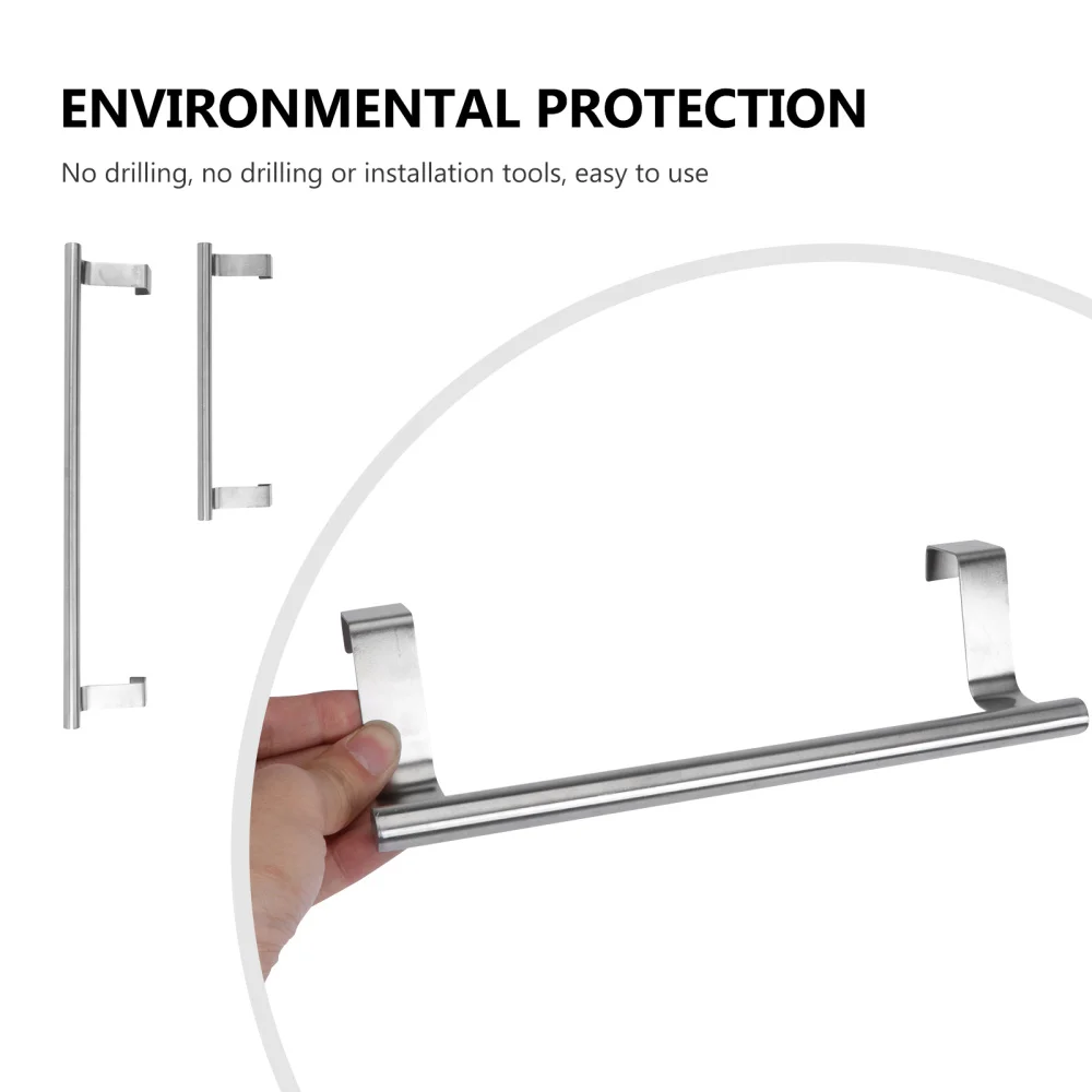 

2Pcs Seamless Punch-free Towel Rack Door Rag Shelf Bathroom Supply Silver