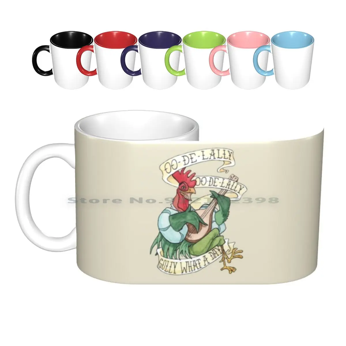 

Alan-A-Dale Rooster : Oo-De-Lally Golly What A Day Tattoo Watercolor Painting Robin Hood Ceramic Mugs Coffee Cups Milk Tea Mug
