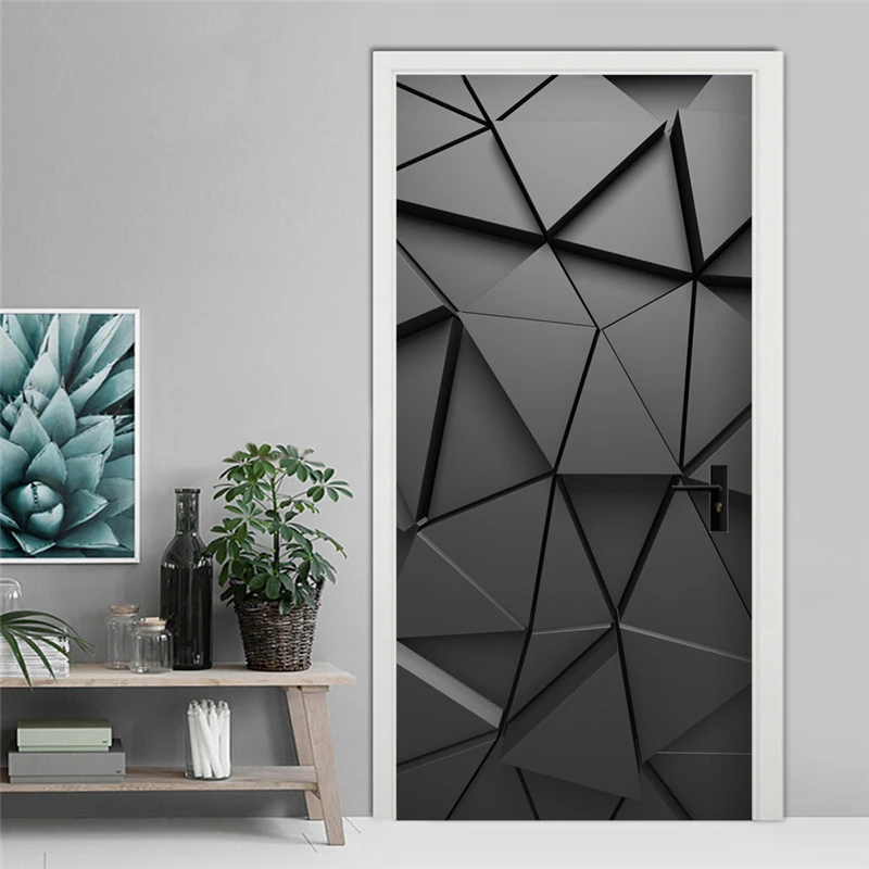 

3D Stickers Black PVC Triangle Sticker Wallpaper Decor for Bathroom Kitchen Bedroom Door Wardrobe Refrigerator Living Room Decor