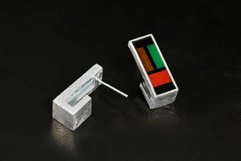 INATURE Mondrian стильные 925 пробы серебряные модные простые серьги-гвоздики с драгоценным камнем для женщин ювелирные изделия