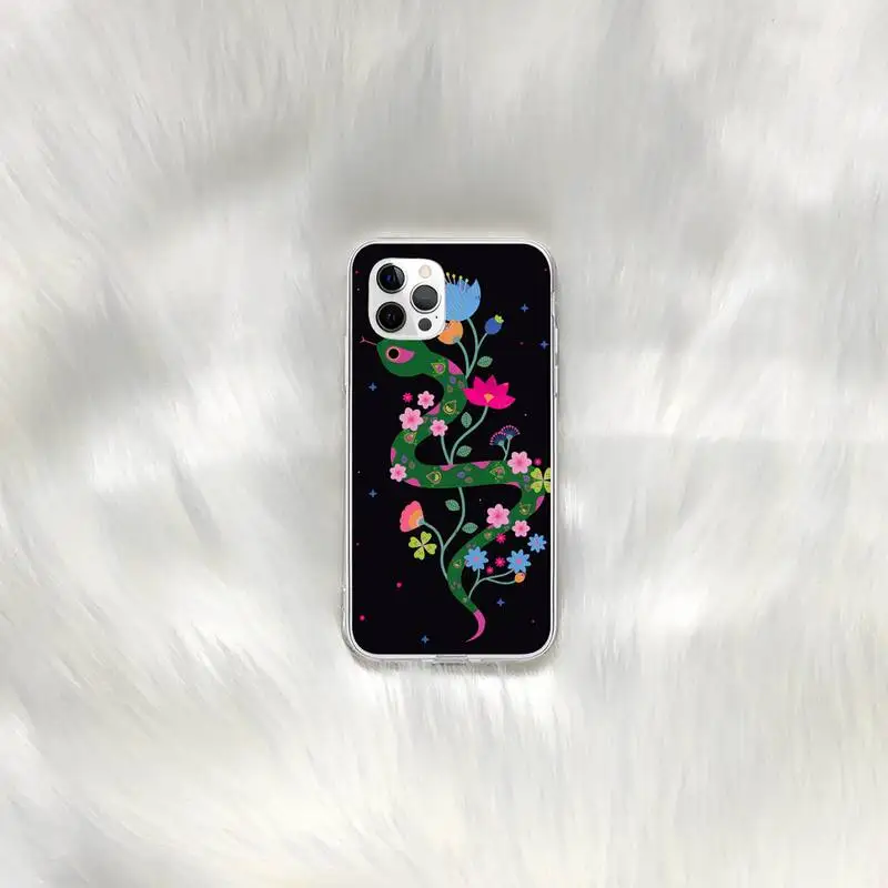 

Hand animal Snake Flower Phone Case for iphone 6s 7 8plus xr xs max 11 12 pro max mini clear cover