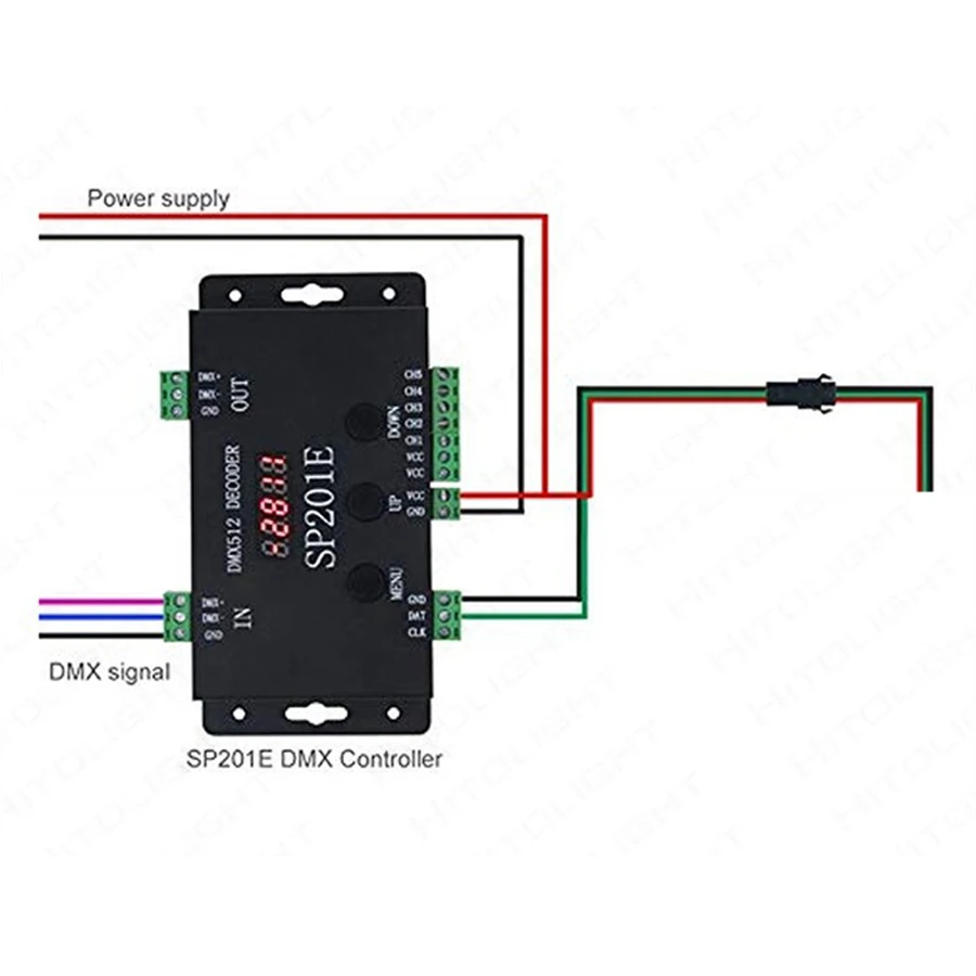 SP201E Dmx декодер 5v 12v 24v Ws2811 Ws2812b Rgb Dmx512 входной сигнал 512 выходной Spi | Лампы и