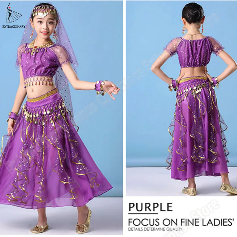 Индийские Детские платья для танцев в Стиле Болливуда шифоновые с монетами