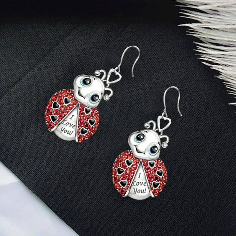 Exquisite Red Enamel Animal Ladybug Small Stud Earrings For Women I Love You Cute Insect Girls Jewelry | Украшения и аксессуары