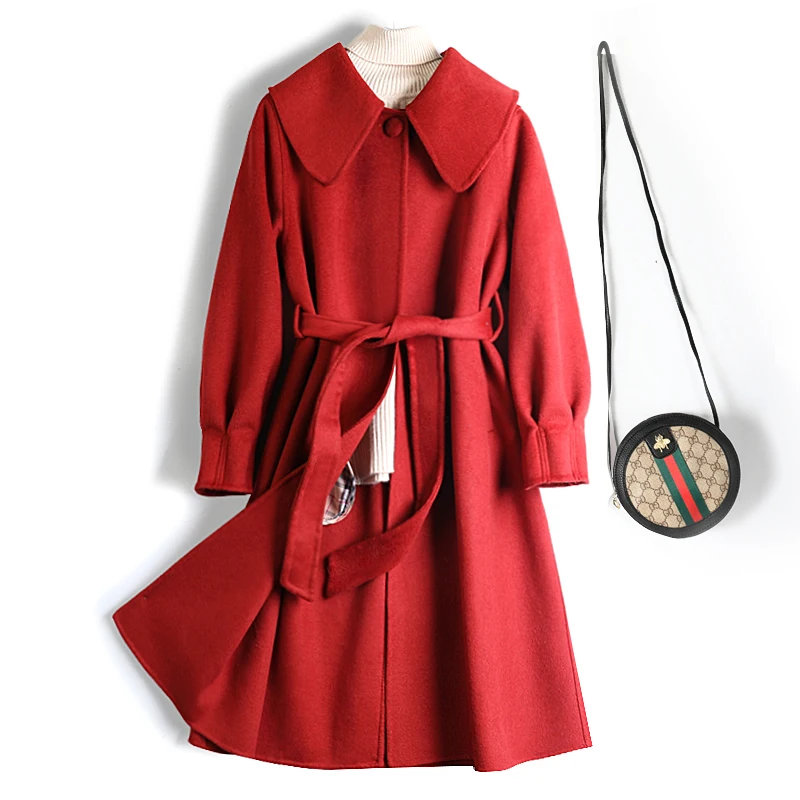 Женское кашемировое пальто Корейская модель свободное однотонное прямое