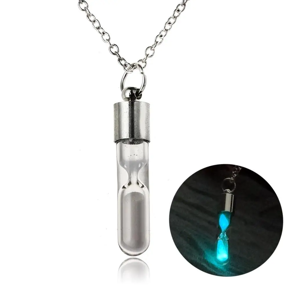Инновационное светящееся ожерелье со стеклянной подвеской Серебряная цепочка