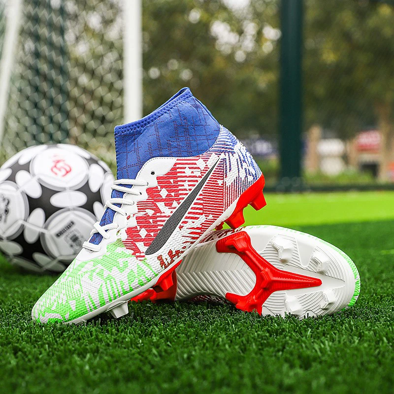 2020 Blue Spike Soccer Boots For Men Colorful Printing Men's Football Shoe Ankle Support Man Cleats Zapatillas De Futbol | Спорт и