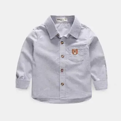 bear grey Коллекция года, Осенняя детская одежда рубашки для мальчиков однотонные повседневные хлопковые рубашки с длинными рукавами и стоячим воротником для маленьких мальчиков, Детская рубашка, Топ - Цвет: bear grey