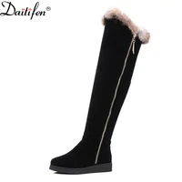 daitifewomens over the knee autumn and winter new elastic boots mid tube retro thick soled long boots with hair and velvet