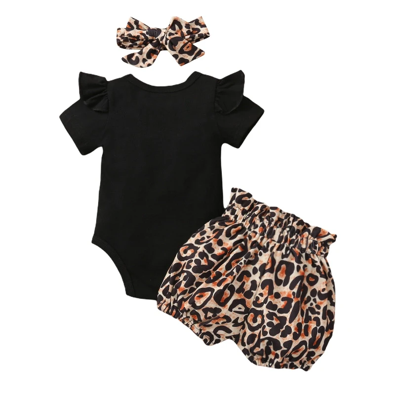 

Hot Sale 3PCS Newborn Baby Girls Clothes Set 0-18M Ruffle Romper Tops Shorts Headband Infant Summer Outfits