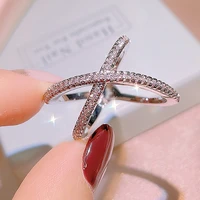 2021 new trendy x shape cross rings for women wedding silver plate color micro paved crystal engagement party gift jewelry