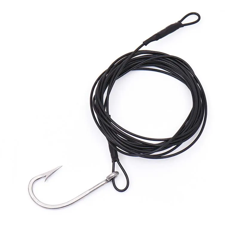 

5cm Stainless Steel Fishing Hook Shark Rubber Plastic Tube 3m Line Black Barbed Hooks Pulling Force 180kg Fishing Gear Outdoor