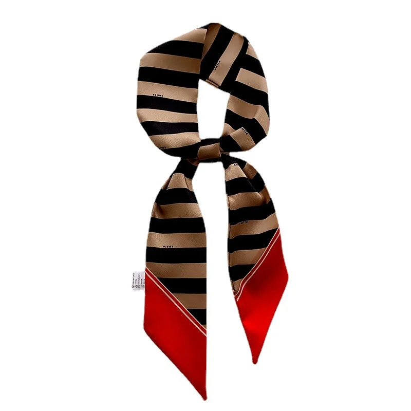 

Women Satin stripe Silk Scarf Print Wrap Foulard Femme Handkerchief Bandana Neck Hair Skinny Tie Office Scarves Shawls 2021