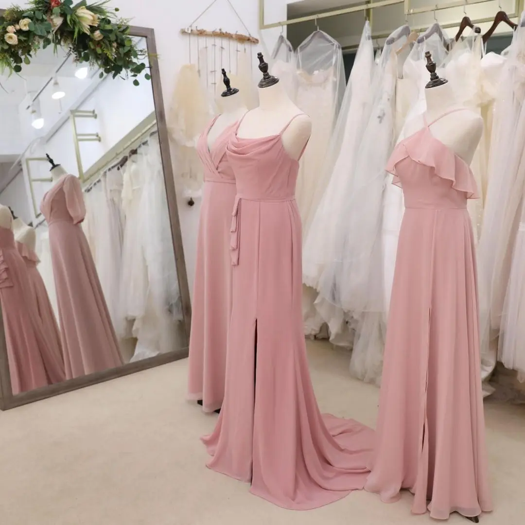 

Elegant High Split Wedding Bridesmaid Dress With Simple Design Robes De Cocktail Party Gown Custom Made
