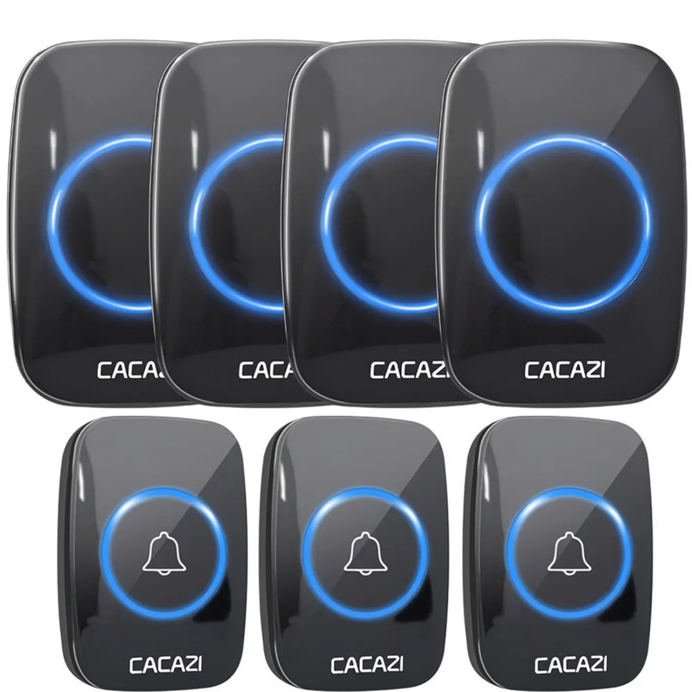 3 button 4 receiver CACAZI 60 Chime 110DB беспроводной дверной звонок Водонепроницаемый 300 м Пульт дистанционного управления ЕС вилка умный дверной звонок батарея 1 2 3 Кнопка 1 2 3 4 Приемник - Цвет: 3 button 4 receiver