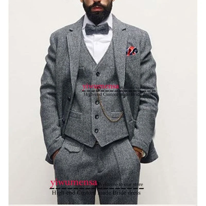 Новинка дизайнерские коричневые Твидовые костюмы мужской приталенный