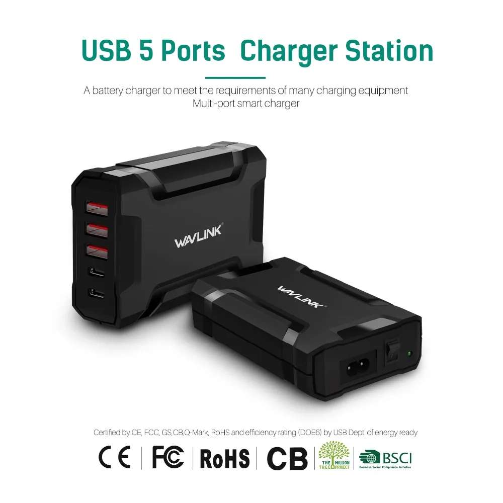 Wavlink 5 портов USB зарядное устройство адаптер 45 Вт/9A настольное зарядное устройство адаптер USB C быстрая зарядная станция EU/US/UK для смартфонов