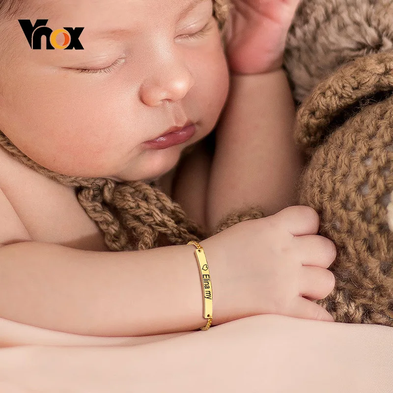 

Vnox Custom Bracelets for Newborns Baby Mom Gift, Personalized Stainless Steel Bar Girls Boys Child Kids Birthday Gift