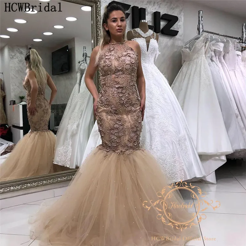 Очаровательное длинное вечернее платье Русалка шикарные жемчужные цветы