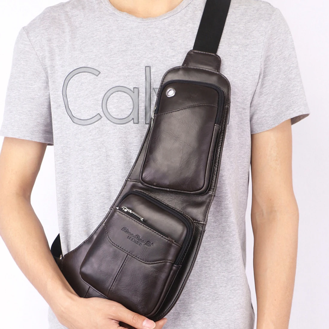 Рюкзак мужской из натуральной кожи ранец на одной лямке через плечо дорожный