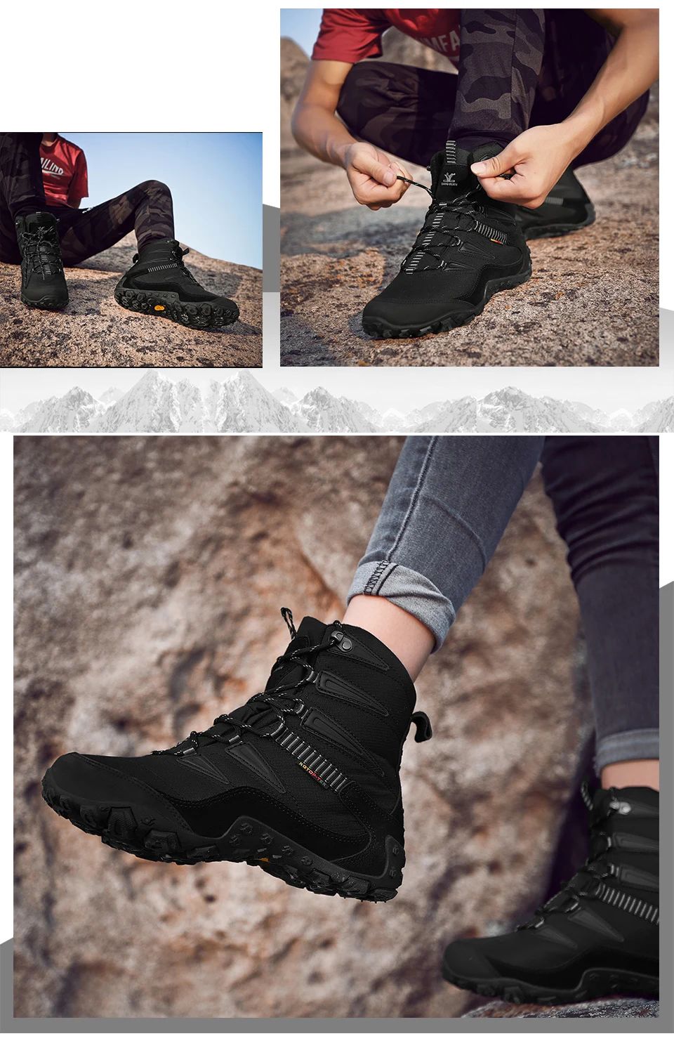 XIANG GUAN Man Hiking Shoes Men Waterproof Plush Warm High Top Climbing Mountain Tactical Boots Outdoor Sports Trekking Sneakers