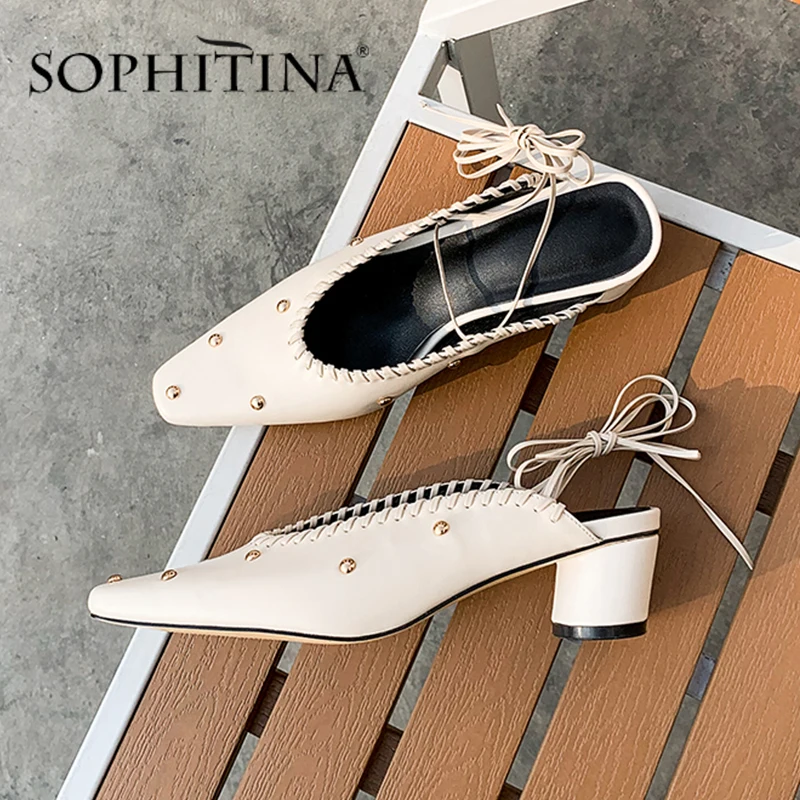 

SOPHITINA/Новые модные туфли-лодочки; Женская обувь высокого качества из коровьей кожи на шнуровке; Специальная обувь с металлическими украшени...