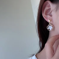 s925 needle flower earrings pretty design sweet korean temperament simulated pearl drop earrings for women gifts