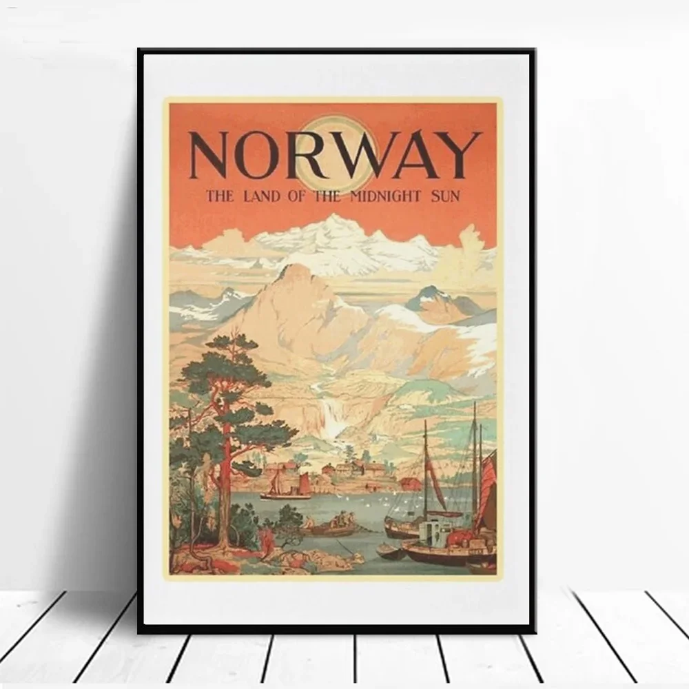 Норвегия земля Полночь винтажный постер для путешествий дизайн печать на холсте