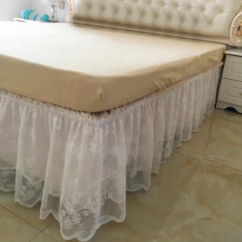 Beige Кружевная юбка для кровати, эластичное покрывало для кровати, покрывало, без поверхности, с рюшами, юбка для кровати, украшенная цветами, юбка для кровати, для свадебного торжества, с подсветкой - Цвет: Beige
